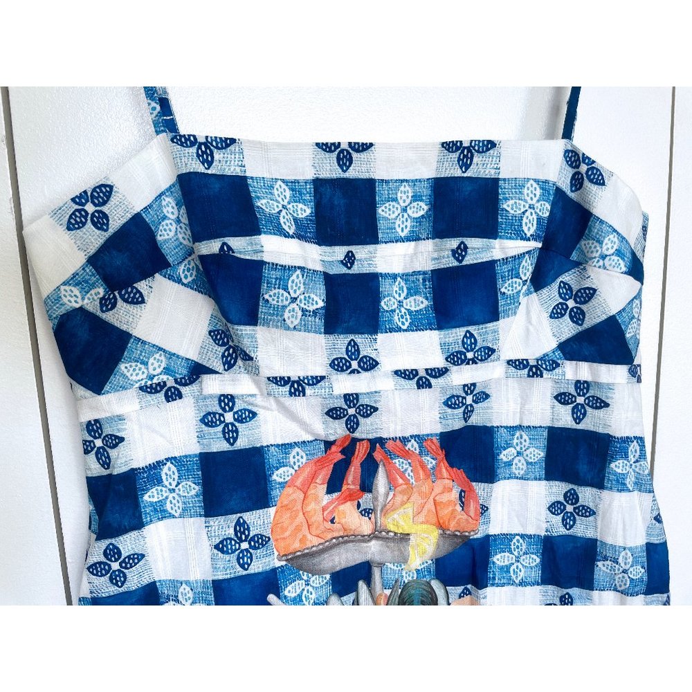 Rachel Antonoff Gwen Seafood Tower Print Mini Dress Blue Check Gingham Floral 6 - Picture 4 of 14